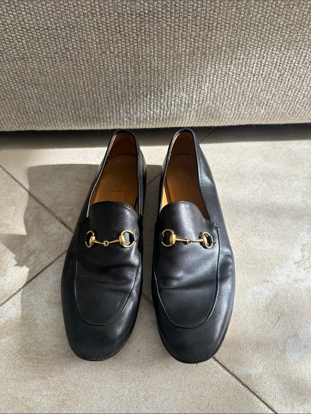 Gucci Black Leather Horsebit Loafers with Gold Hardware